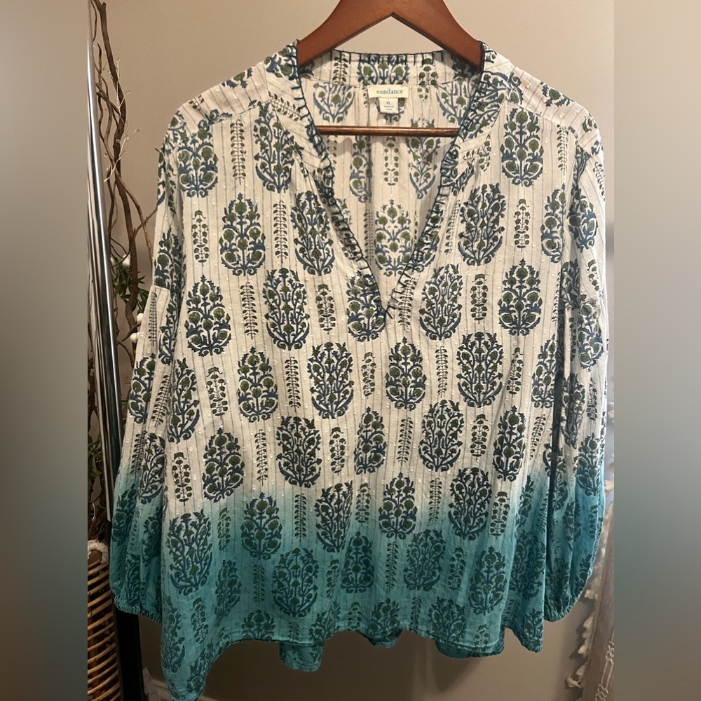 Sundance (XL) - Blue, Green, and White Boho Ombré Tunic